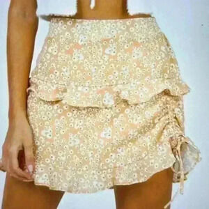 NWT Princess Polly Olwyn Mini Skirt Mustard Yellow Floral Size 12 Ruffle Tiered